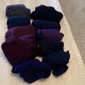 Collection of women’s tights.  Various colors and textures. 10 pairs of tights